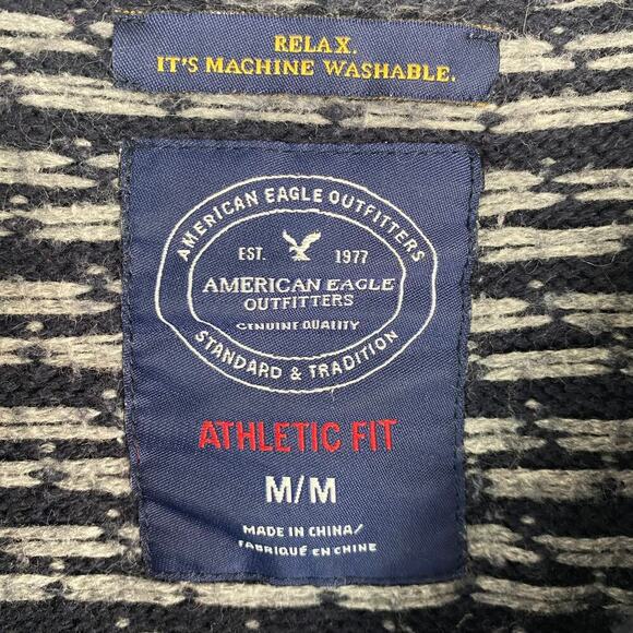 Vintage 90s American Eagle Outfitters Fair Isle Sweater Men M Navy Birdseye Knit - Picture 5 of 6